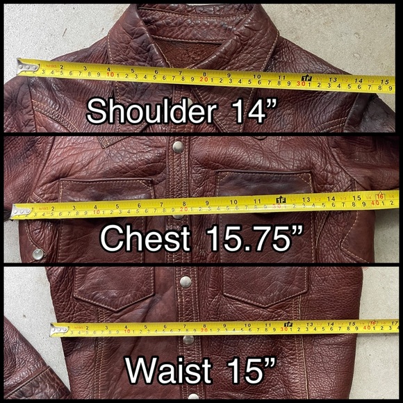 Vintage East West Musical Instruments Leather Jacket 60s 70s Rocker XS Brown - Picture 13 of 16